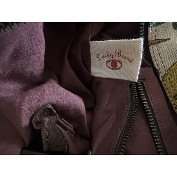 Lucky Brand Vtg Canvas Suede Tote Shoulder Bag Hummingbird Boho Satchel - Picture 7 of 9
